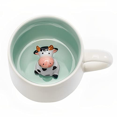 Phitihui Cute Cow in Mug,3D Animal Ceramic Coffee Tea Cup,Graduation Birthday Gifts Valentines Mothers Day Easter Christmas for Women Men Mum Her Girl Boy Kid Teacher Friend