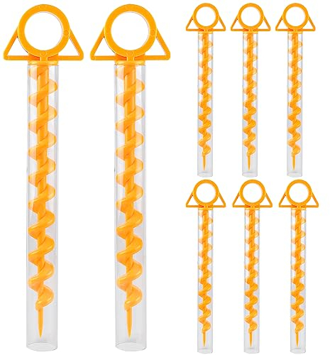 EFUTURETIME 8 x Heringe Camping Stabil Schraubheringe Sandheringe Strand Kunststoff 29cm Strand Sandanker Zelt Erdanker Trampolin Bodenanker mit 8 Transparente Kunststoffrohre, Gelb