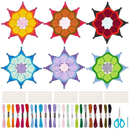 WEBEEDY 10 Sets Winding Mandala Yarn DIY Weaving Craft Kit, Includes 24 Colors Yarn for Crocheting Knitting, Wooden Sticks with Instruction for Adults Beginners Craft Wall Art Decor,10×10cm/4×4“