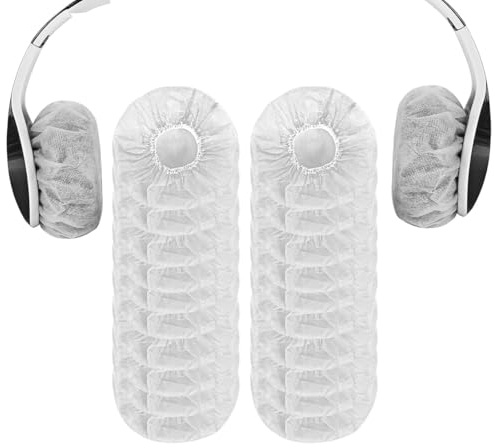 CLKE 100Pcs Couvre-Oreillettes pour Casque,11CM Protection Casque Audio, Couvre-Oreillettes pour Ecouteurs,Non Tissées Extensibles,pour Résistant à La Poussière et à La Sueur（Blanc）