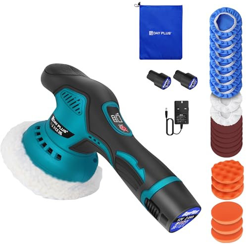 Cordless Car Buffer Polisher - 6 Inch Portable Polishing Waxer Machine Kit 1800-5800 RPM, 6 Variable Speed, 125mm Base for Car Detailing, with 2X 2.0Ah Batteries
