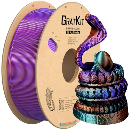 GratKit Filamento di Seta PLA 1.75mm, Filamento per stampante 3D FDM 1KG(2,2 libbre), Precisione Dimensionale +/- 0,03 mm, Seta PLA Viola Arancione Verde