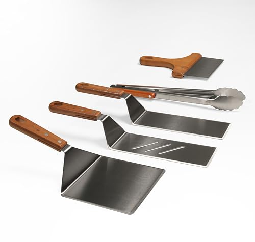 Grillbesteck für Feuerplatte 5 Teilig - Grillwender BBQ Edelstahl - Grillspachtel für Plancha