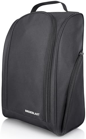 BIRDIEBLAST Golf Shoe Bag, Zipper Sports Shoe Strap Bag with Side Accessory Pocket for Storing Golf Accessories, Padded Golf Shoe Carry Bags with Clasped Strap Handle (Black)