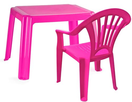 Acan Tradineur - Set de Mesa y Silla Infantil de plástico, Modelo Tipi, Estructura sólida, niños, Interior y Exterior, salón, jardín, Fabricado en España (Fucsia)