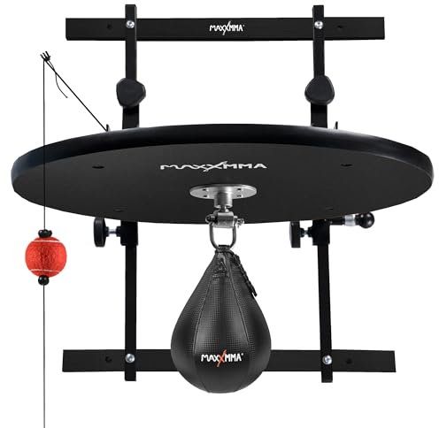 MaxxMMA Speed Bag Platform Kit für Intensives Boxtraining, zur Wandmontage, Höhenverstellbar, Stabile 24 Holzplattform, Ideal für das Heim-Fitnessstudio + patentierter Reaktionsball