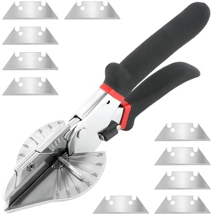 Miter Shears, Multi Angle Miter Shear Cutter With 10 Replacement Blades, 45-135 Degree Adjustable Angle Scissors Trim Shears Tools for Cutting Plastic, PVC and Thin Wood Strips