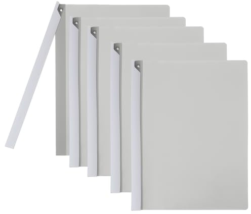 PATIKIL Classeur de dossiers transparent avec pince pivotante, couvertures de présentation colorées avec barre coulissante triangulaire, papier de test, gris, 5 pièces