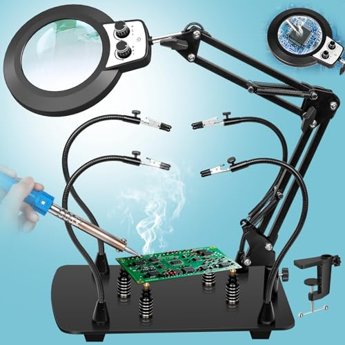 KUVRS Helping Hands Soldering Station, 10X Magnifying Glass with Light