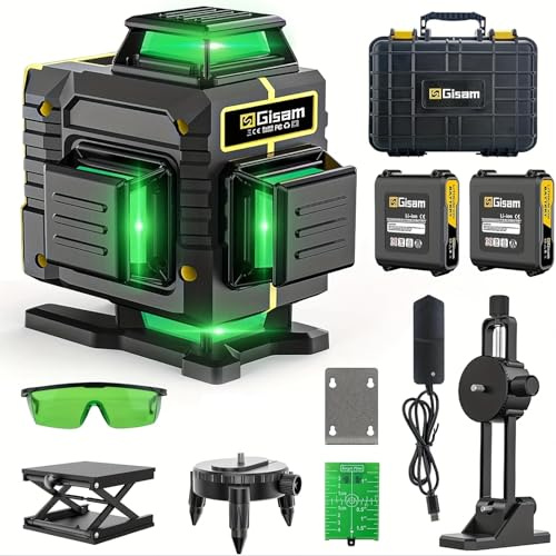 Laser à Croix Laser Avec Mode D'Impulsion, Laser 4d Multifonctionnel Avec 16 Lignes, Niveau à Bulle Laser à Croix Laser, Niveau à Bulle Laser De Construction à Croix Laser, 2 X 4800 Li-Ion Battery Wit