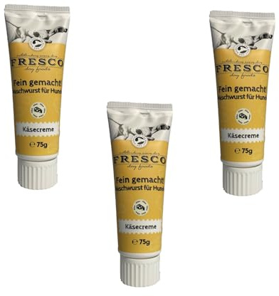 Fresco Fein gemacht! Naschwurst Käsecreme | 3er Pack | 3 x 75 g | Ergänzungsfuttermittel für Hunde | Praktische Soft-Touch-Tube | Zuckerfreie Snackpaste | Ideal für unterwegs