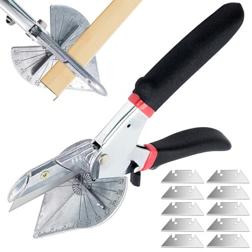 Mritrit Multi Angle Mitre Shears, Adjustable Pipe Cutters, Trunking PVC Snips, Moulding Scissors, 45 Degree Cutting Hand Tool with 10 Spare Blades for Wood, Gasket, Cable, Plastic Trim