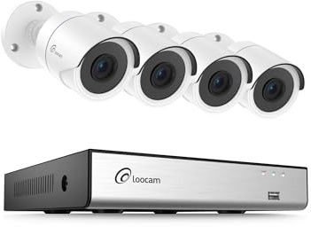 Loocam Kit Caméra de Surveillance - 8CH 1080P DVR 5MP H.265+ et 4 Caméras de Sécurité 2MP (Intérieures/Extérieures), avec Détection AI Humaine et de Véhicules, Vision Nocturne