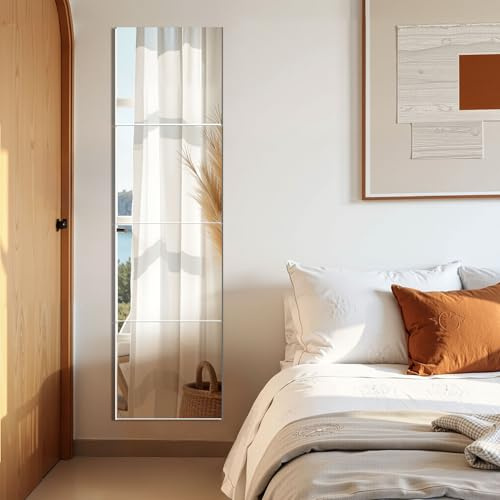 EONAZE 4 Piezas Espejo de Pie Cuerpo Entero Espejos Decorativos de Pared Mirror Wall Espejos Adhesivos para Baño Dormitorio Entrada Recibidor Habitacion Salon Gimnasio (35 x35 cm)