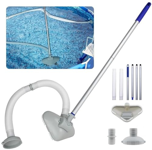 Aspirateur Piscine, Balai aspirateur Piscine, Aspirateur Piscine Hors Sol, avec Tuyau, Tête d'aspiration et Manche Télescopique de 144 cm, Creusées et Gonflables