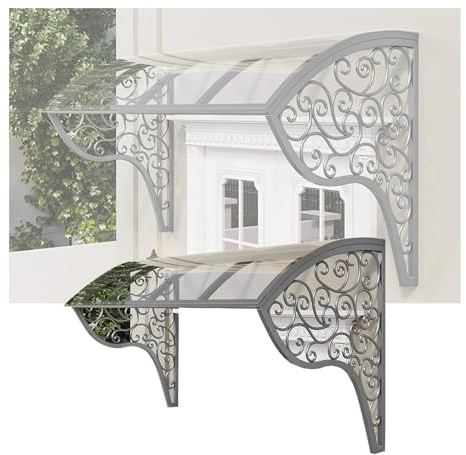 Tenda da giardino per esterni, copertura in policarbonato per porta d'ingresso, per garage, balcone, finestra, design con telaio in ferro (grigio, 120 x 60 cm), resistente alle intemperie ed elegante