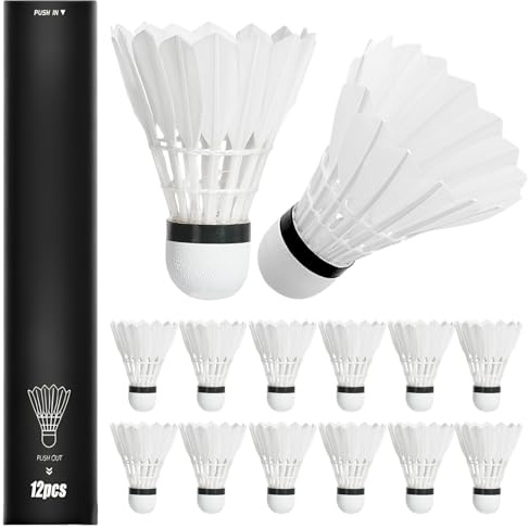 Badminton Bälle, 12 Stück Badminton Federbälle, Badmintonball, Federball Shuttle, Naturfederbälle Mit Großer Stabilität Und Haltbarkeit Für Outdoor Indoor Ballsport Training Unterhaltung (Weiß)