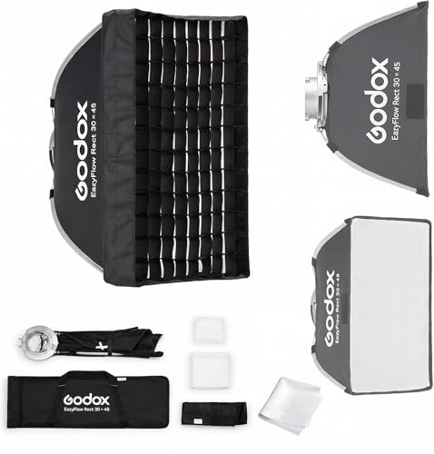 GODOX Softbox Godox EazyFlow Rect - Softbox rectangular de 30 x 45 cm, modificador portátil de plegado rápido con rejilla, soporte Bowens de metal completo para flash de estudio y luz de video LED