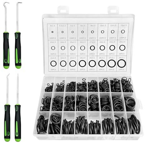 1200 PCS O Ring Set, 24 Sizes O Rings Rubber Assorted Seal Kit, Rubber O Rings with Organizer Box, O Ring Kit with Pick and Hook for Plumbing, Automotive, DIY Repair