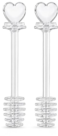 UZYXC 2 Cucchiai Trasparenti Per Miele, 13cm, Cucchiaio Per Miele Ideale Per Vasetto Di Miele, Marmellata E Sciroppo, Anche Come Bastoncino Per Caffè, Design Cuore, Lavabile In Lavastoviglie