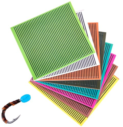 SUPERFINDINGS 8 Pièces 8 Feuilles Autocollants De Fil De Montage De Mouche en Pet Matériaux De Montage De Mouche Plumes De Paon Synthétiques Autocollants D'enroulement De Corps Synthétique