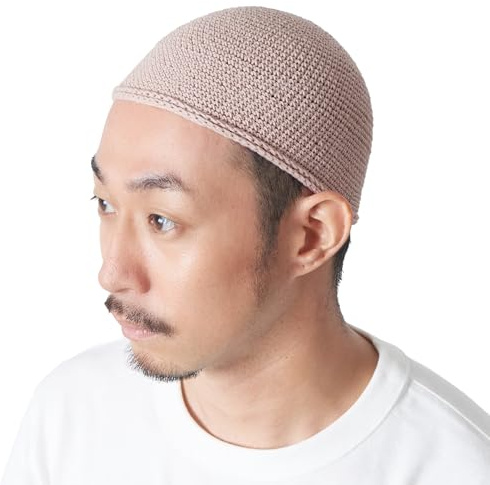 CHARM Cotton Kufi Hat Mens Beanie, Pink Beige, M