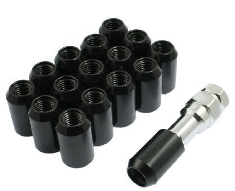 sourcing map Lot de 16 de Roue Antivol Hexagonaux M12x1,5 mm en Acier au Carbone avec Clé Hexagonale, Écrous de Roue Universels à Extrémité Ouverte, noirs