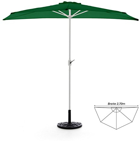 Nexos Komplett-Set Sonnenschirm Grün Halb-Schirm Balkonschirm Wandschirm halbrund 2,70m mit passendem Schirmständer und Schirmschutzhülle