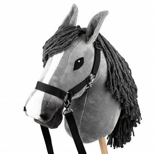 SKIPPI Hobby Horse Gris, Gran Caballo A3, Caballo de Palo con Halter y Riendas en el Set, Hobby Horsing, Regalo para una Niña, para un Niño