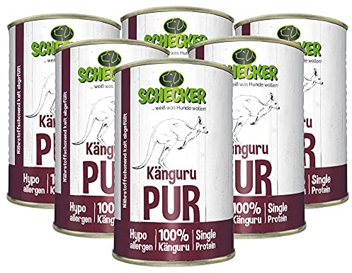 Schecker Nourriture humide - Kangourou PUR - 6 x 410 g - Pour chien - Hypoallergénique - Sans céréales - Seulement 4,5 % de graisse