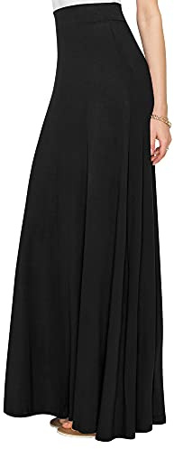 Lock and Love LL WB1434 Womens Solid Maxi Skirt with Elastic Waist Band XXL Black