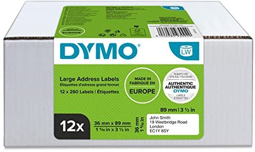 DYMO Original LabelWriter Adressetiketten (groß) | 36 mm x 89 mm | 12 Rollen mit je 130 leicht ablösbaren Etiketten (1.560 Etiketten) | selbstklebende Etiketten | für LabelWriter-Beschriftungsgerät