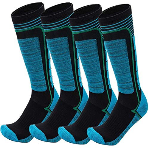 FINGER TEN 2Paar Skisocken Skistrumpf Sportsocken Baumwolle Socken Herren Damen Kinder Mädchen Jungen Verdicken Für Wintersport Snowboard Geschenk Größe 31-43 (Blau, L(39-43)) …