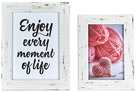 levandeo 2er Set Bilderrahmen Creme Weiß gewischt Holz 10x15 13x18 Shabby Chic Vintage Landhausstil Portraitrahmen Fotorahmen Einzelrahmen