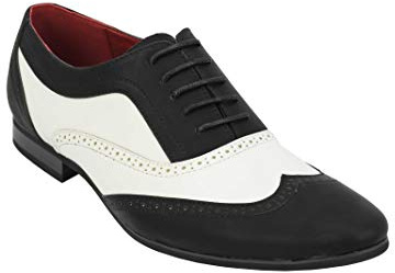 Mens Retro Vintage 1920's MOD 2 Tone Leather Brogue Lace up Smart Spat Shoes