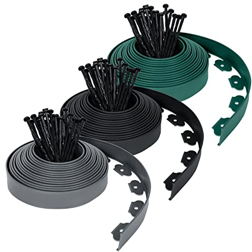 NAIZY Bordo da Giardino Flessibile Bordi Letto 10m Recinzione Prato Bordatura in Plastica PP con 30 Chiodi di Fissaggio Bordi letto alti 5 cm per Giardino, Grigio Chiaro