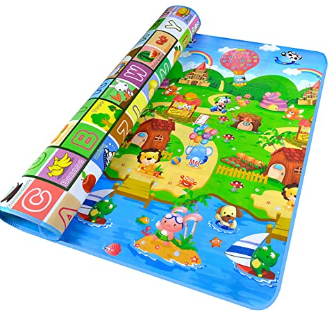 Baby Play Mat Large Playmat for Floor Play Farm Animals Waterproof Foldable Play Mat for Toddlers Crawling Mat for 6-12 Month Baby 180 * 120cm