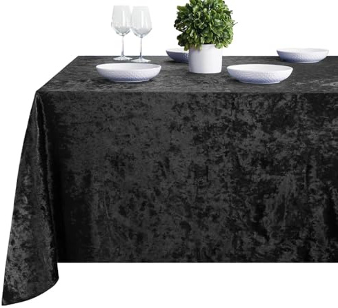 Elegant Event Essentials-Rectangle Crushed Velvet Tablecloths-Thicken Wrinkle-Resistant Table Cloth, Washable Heavy Weight Table Cover 90 Inch x 132 Inch Black