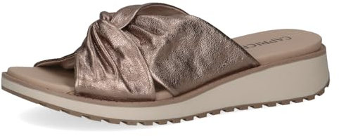 CAPRICE Damen Pantoletten aus Leder mit Fußbett, Beige (Taupe Metallic), 41 EU