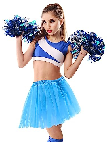 Yolev Women's Tulle Skirt Teen Adult Classic Elastic 3 Layered Tulle Tutu Skirt for Dress-up Parties Dancing for Women (Lake Blue)