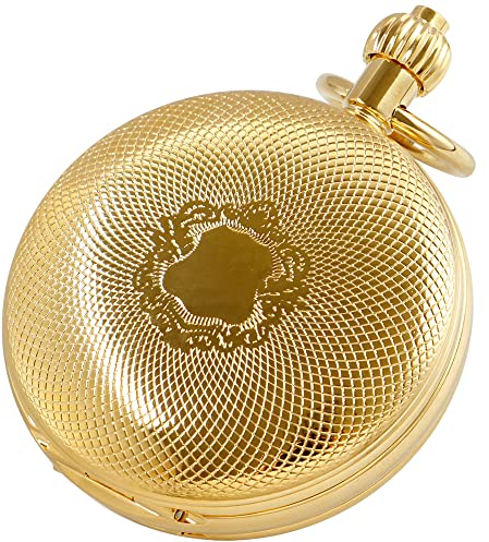 Tiong Mechanische Vintage-Taschenuhr, einzigartige Tourbillon-Mondphase, römische Ziffern, Skala, Doppeljäger-Taschenuhr und Geschenkbox, 28-DH-Gold, Klassisch