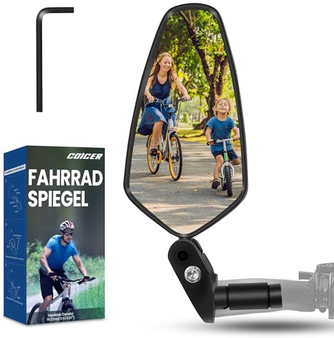 Fahrradspiegel Extra Große Spiegelfläche, Schlagfestes Echtglas, für Lenker Ebike, Rückspiegel Fahrrad Spiegel für E-bike, Klappbar (Links und Rechts Verwendbar)