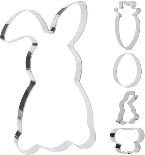 AWCIGG Osterhasen Ausstecher, 5 Stück Ausstechformen Ostern Set, Keksausstecher Hase Groß, Edelstahl, 20,5 x 11,5 cm, Bunte Schachtel, Ostergeschenk
