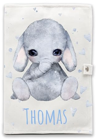 Protège carnet de santé personnalisé - Fermeture pratique à pression, Personnalisable avec texte et cœurs, Flanelle douce et résistante (Éléphant)
