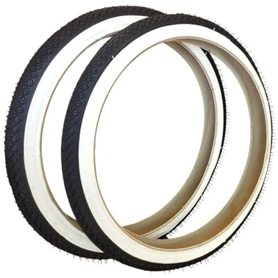 2 Copertoni Bici 20 x 1.75 (47-406) Pneumatici Strada Bianco/Nero con Fascia Bianca in Gomma per Bicicletta Scatto Fisso, Trekking, City Bike, Olanda, Graziella, Passeggio – Coppia Pneumatici Robusti