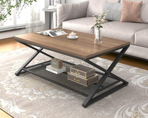 LVB Couchtisch Holz, Wohnzimmertisch, Couchtisch mit Stauraum, Sofatisch Beistelltisch Holz Metall, Wohnzimmer möbel, Stabil Couchtische Rechteckig Klein 100x60x45 cm