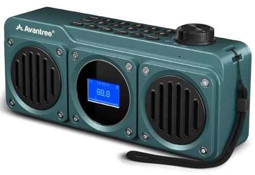 Avantree Boombyte - Radio FM Portable avec Enceinte Bluetooth, Deux Haut-parleurs (14W), Volume élevé, Son stéréo, Emplacement pour Carte Micro SD, avec Port USB, 11H Rechargeable Lecteur MP3 - Bleu