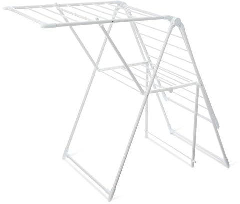 Amazon Basics, Stendibiancheria pieghevole a 2 ali, in metallo, 154,9 x 60 x 99,8 cm, bianco