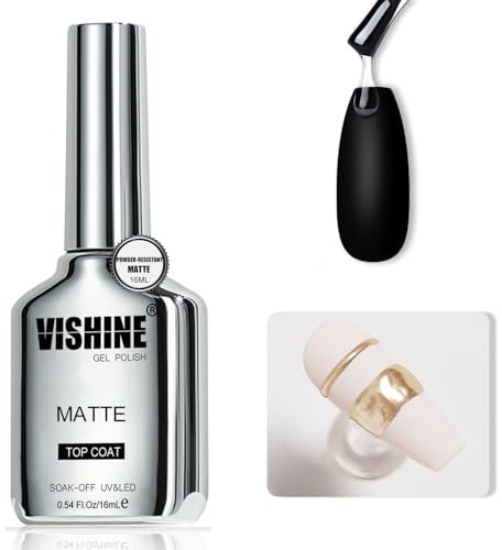 Vishine Capa superior de gel mate, 0.5 fl oz, resistente al polvo, no se limpia para pintura en polvo cromado, acabado mate, esmalte de uñas de gel UV de larga duración para salón y arte de uñas de
