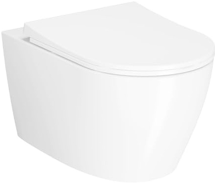 Wall-Mounted Toilet, Soft Close Seat, Space-Saving Modern Design, 360 Degree Flush, Easy-Clean Ceramic (White)